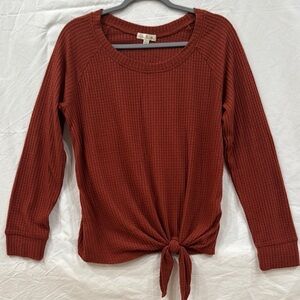 Women's Rust Waffle Knit Tie-Front Top